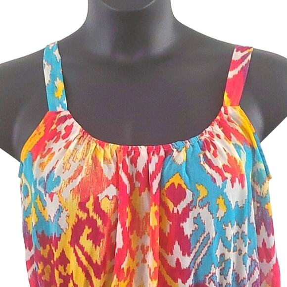 Hollywould Women's Sleeveless Peplum Blouse -Size Medium, Multicolor Ikat Print - Picture 4 of 5